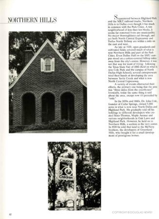 Northern Hills is described in 1986 as one of Dallas' most important neighborhoods.