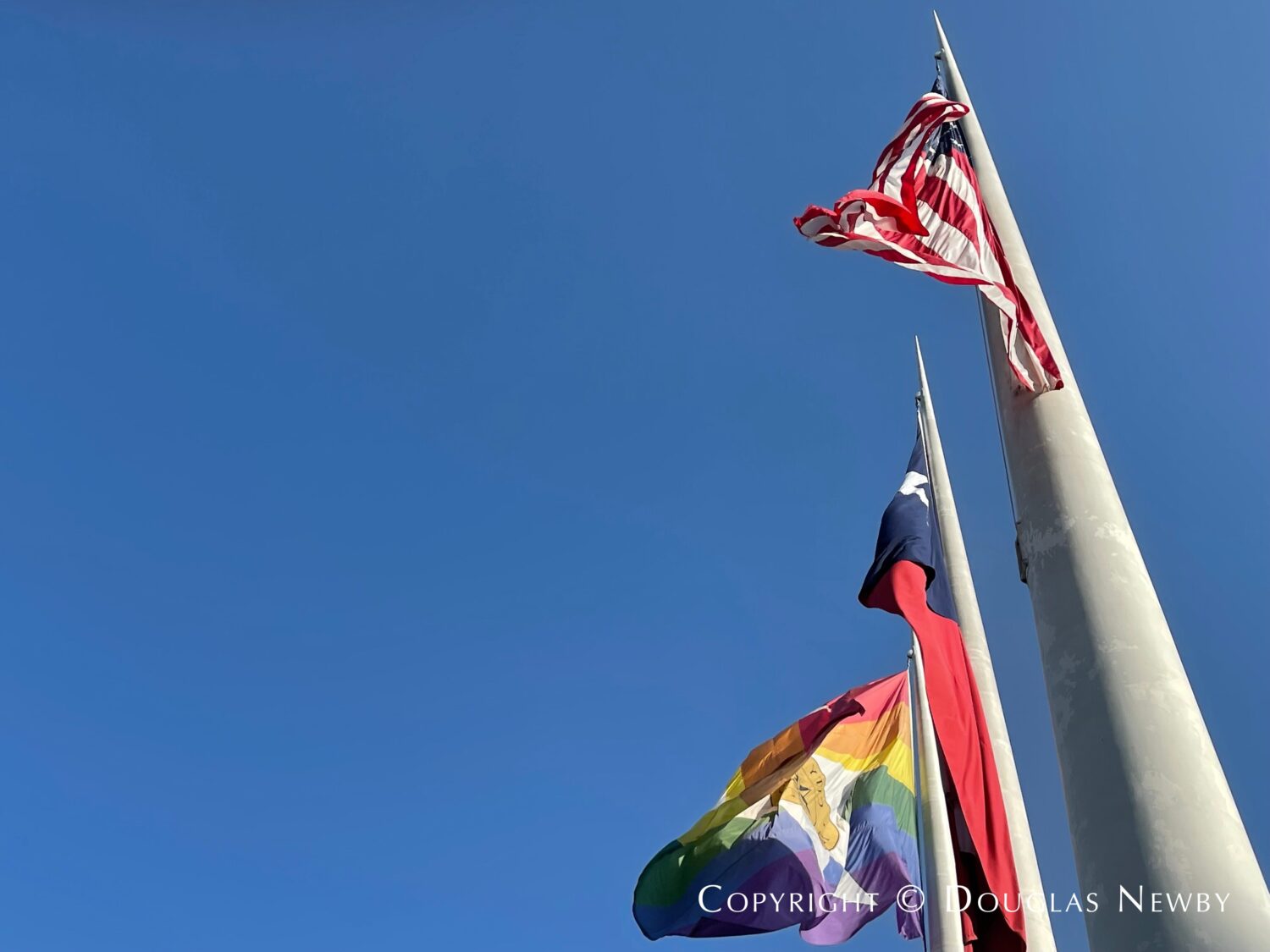 American Flag, Texas Flag, Dallas Flag at Dallas City Hall 