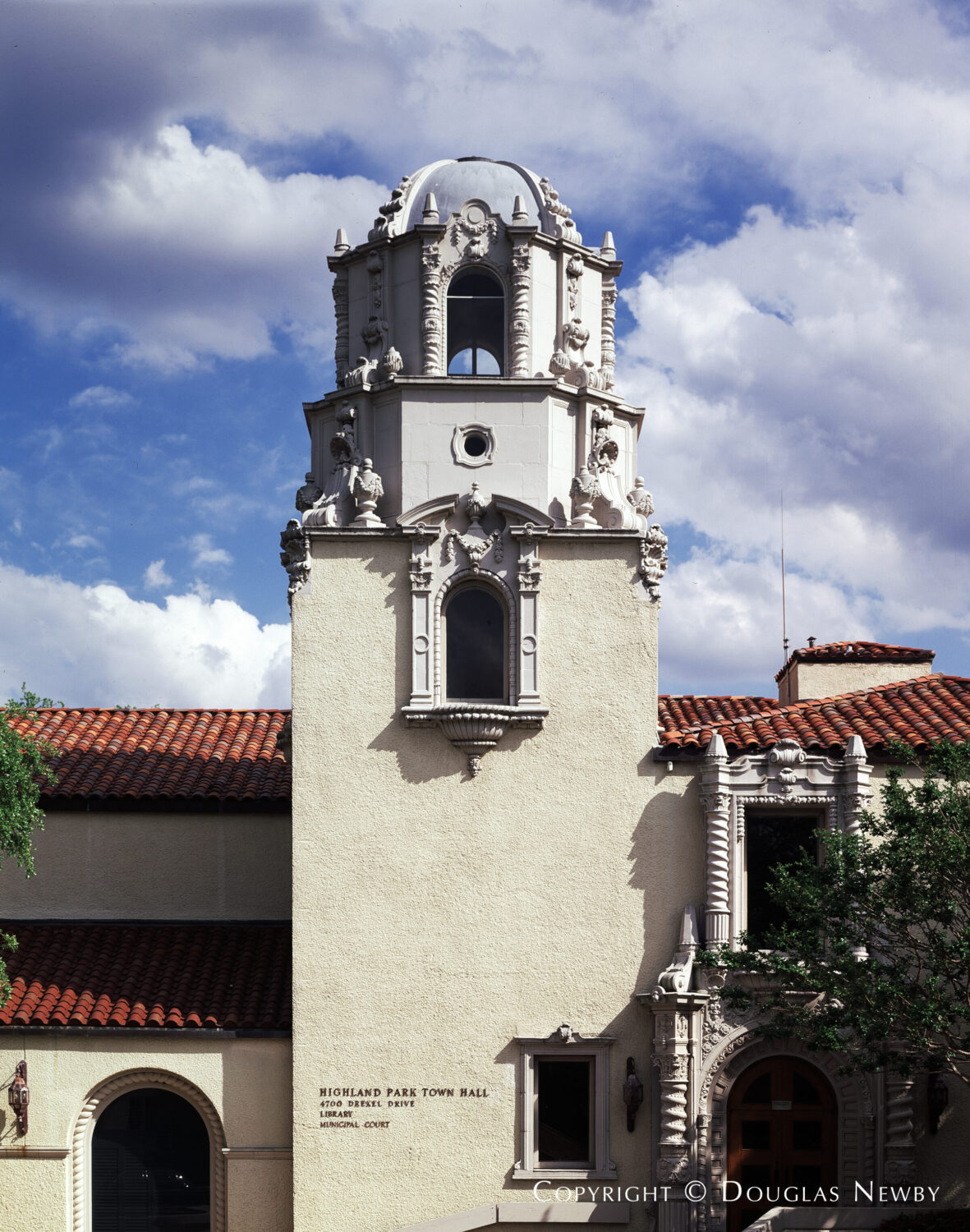 First, architects Lang and Witchell designed Highland Park Town Hall in a Spanish Revival style, and then it was expanded in the same style by architect Larry Boerder in the Township of Highland Park, Dallas, Texas.