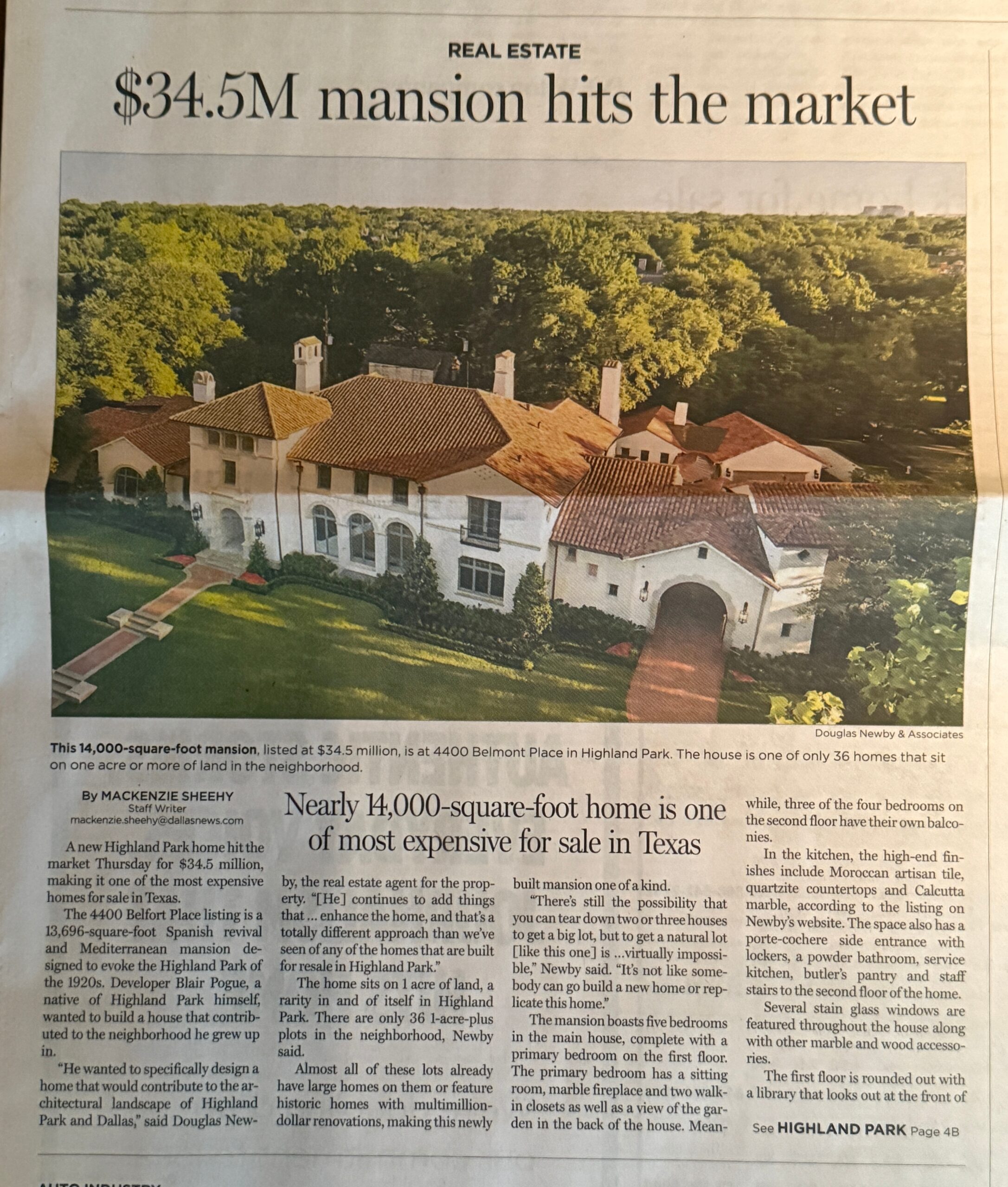 Highland Park Home is Only Home Featured in Both Wall Street Journal and Dallas Morning News